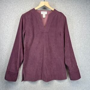 Chadwick's Top Size 8 Purple Polyester Blend V-Neck Split Cuff Long Sleeves